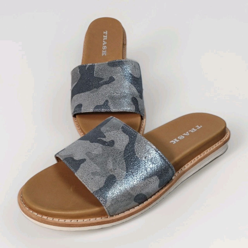 Trask Sherry Womens Metallic Camo Slide Sandals 6M 36 Slip On Flat Comfort